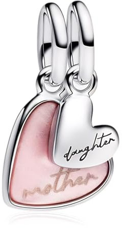 YUMINN Rosa Mama und Tochter Herz Charms 925 Sterling Silber für Armbänder und Halsketten Dangle Anhänger Perlen Schmuck Geschenke für Damen