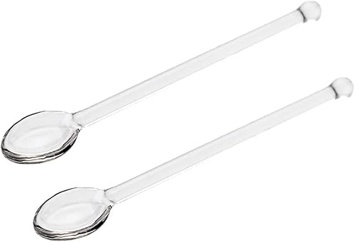 2 Pcs Clear Glass Spoons Tea Stirring Spoon Coffee Mixing Long Handle Cocktail Spoons Transparent Dessert Spoon for Drinks Milk