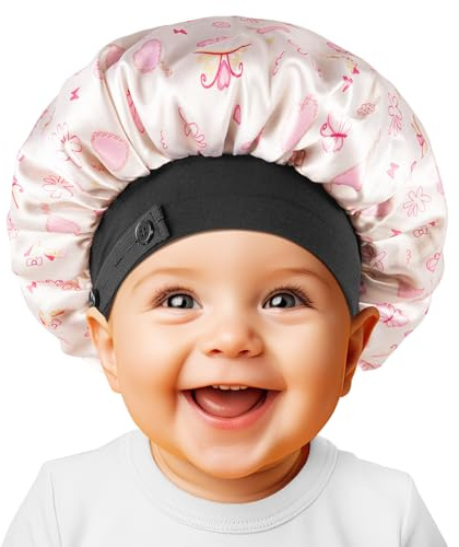 Bonnet bébé en Satin Douce, Réglable Double Couche pour Filles Garçons | Confortable Bonnet de Couchage en Sois, pour Enfants en Bas âge Cheveux Bouclés Naturelr, Pas Facile de Tomber (Beige)