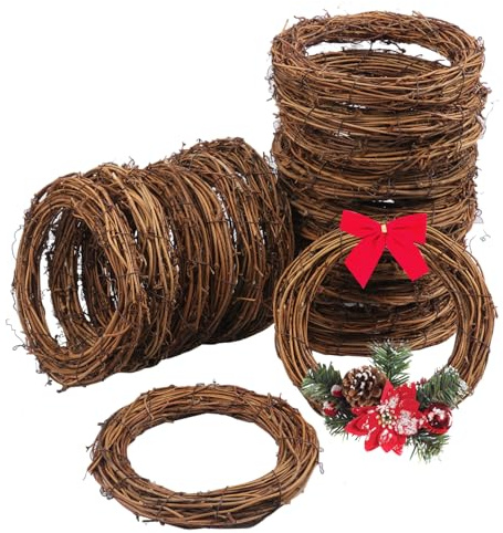 Yiksonyo 18 Pcs 6 Inch Natural Grapevine Wreath Set, Natural Rattan Wreath,Hand-Woven 6 Inch Vine Branch Wreaths, Perfect for DIY Crafts, Christmas Decorations, and Wedding Supplies