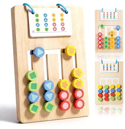 Jeu de Memory Double Face Quatre Couleurs Cadeau Personne Âgée Bois comprend 20 Cartes à Retourner Jeux de Memoire pour Les Seniors Jeu de Société Interactif pour Famille Activité Loisirs