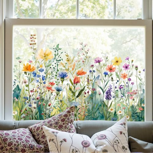 ADD.HERES Window Sticker Stained Glass Window Film Summer Window Clings UV Blocking Static Cling for Room Kitchen Windows, Wind Valley Orchid 44x200D