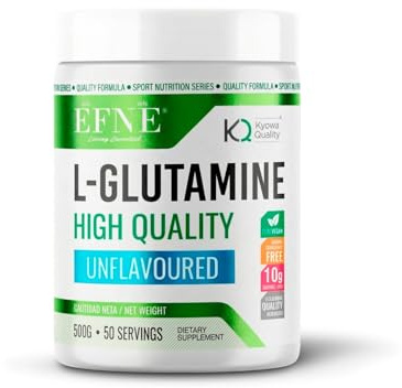 EFNE L-Glutamina Pura Kyowa Quality® 500g | Glutamina Micronizada 99% Pureza | Aminoácido Vegano de Fermentación Vegetal | Recuperación Muscular y Bienestar Digestivo