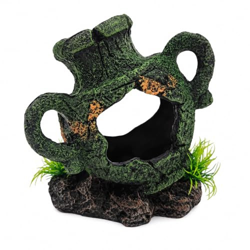 I GIARDINI DI GIULIA Anfora in Resina per Acquario e Terrarium, Decorazione Effetto Anfora Antica, Ornamento per Pesci, Gamberetti, Rettili e Aquascaping, 11x8x12 cm