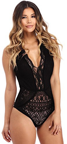 NBBNYJ Body Donna Elegante Vintage Estivi Pizzo Nero V Collo Bodysuit Blusa Camicie Top Tuta Abbigliamento (Nero, L)