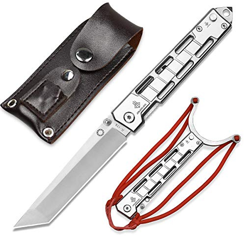 NedFoss Tanto ihopfällbar kniv enhandskniv med slangbella, för utomhusbruk, 8,5 cm bladlängd silver