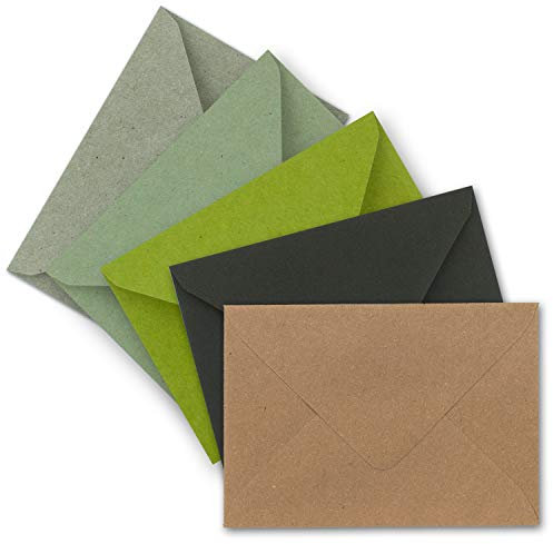 50x Brief-Umschläge Farbenmix-Paket DIN C6-114 x 162 mm (11,4 x 16,2 cm) - Nassklebung - Vintage Kraftpapier Natur-Papier Kuverts - Ideal für Einladungs-Karten