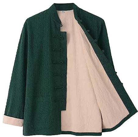 Coton d'hiver Tang Costume Hommes Jacquard Tai Chi Uniforme Manches Longues Vêtements Traditionnels Chinois Tops, Hanfu Veste Kung Fu Vêtements Chemise Couturon Mart Green-XL