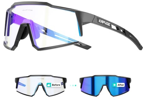 KAPVOE Gafas de Ciclismo Fotocromáticas Hombre Mujer K9022 | Diseño de 34 g, montura TR90, lente PC, accesorio de marco interior para ciclismo y running.