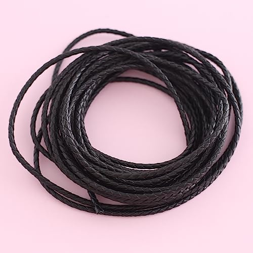 YIEUR Cordoncino intrecciato, 5 m, nero, 3 mm, vera pelle, per artigianato fai da te
