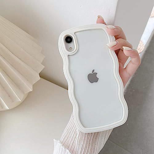 QLTYPRI Skal för iPhone X/XS, söt, lockig, vågig ram, klart skal, transparent mjuk silikon, stötsäkert TPU-skydd, mobilfodral för flickor, kvinnor, vitt (White)