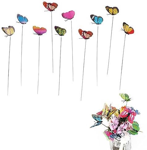 TUKNN Ensemble de Piquets de Papillons de Jardin, Piquets de Papillons de Jardin Colorés sur Bâtons, pour la Décoration de Terrasse Patio, Décoration de Plante, 10 Pièces