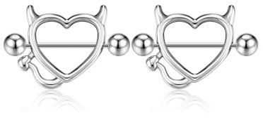 PiercingJak 16G Brustwarzenpiercing Chirurgenstahl Nippelpiercing Barbell für Frauen Mann Brustpeircing Bars 18mm Nippel Ringe Körperpiercing Teufel Punk Gothic Schmuck, Silber