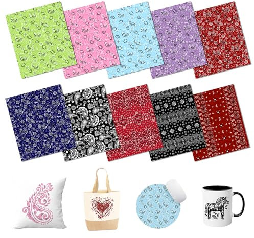 HTVSTD Paisley sublimeringsöverföring bläckpapper – 10 ark 30 cm x 25 cm röd och svart sublimeringspapper för tumlare t-shirts, muggar, gör-det-själv sublimeringspapper kompatibel med