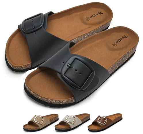 Torotto Pantoletten Damen Sandalen Latschen Schlappen Hausschuhe Bequeme Verstellbare Schnalle(schwarz,39 EU)