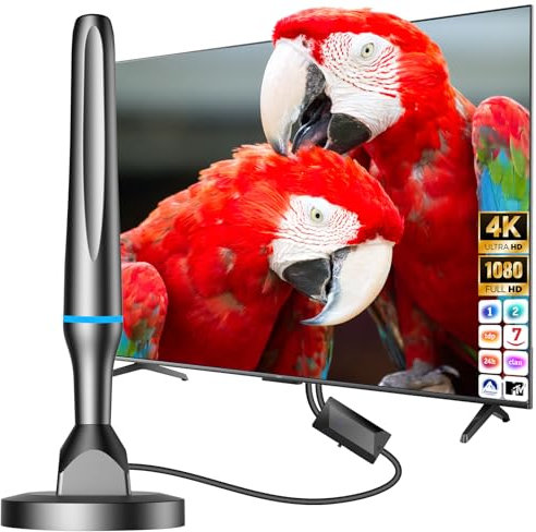 Antena de TV Interior 2025,Freeview Antena HDTV Digital con Amplificador y Cable Coaxial para Canales Locales,260km señal de Rango de Televisión Libre,Compatible con (VHF/UHF/DVB-T/DVB-T2)