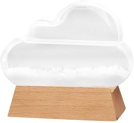 Tormenta de tormenta Fusoraje de meteorología forma de nube de tormenta Predictor de clima de vidrio con base de madera Decorativa del hogar Estación meteorológica Ornamento para la oficina Deco