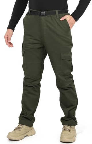 LY4U Pantalones Térmicos de Carga Forrados en Polar para Hombre, Cintura Elástica Completa con Trabillas para Cinturón Pantalones de Trabajo para Senderismo Acampar Exterior Invierno