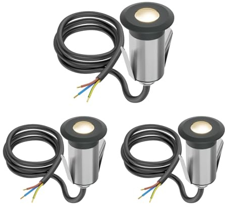 ledscom.de 3 unidades Lámpara LED empotrable de suelo GLOX para exteriores, IP67, antracita, redonda, 35mm Ø, blanco cálido