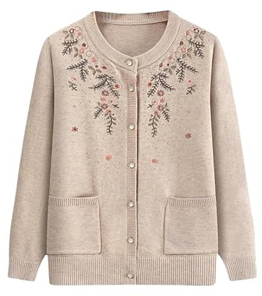 Moda Mujer,Suéter Cárdigan para Madre Ligero Cuello Redondo Suéter De Punto para Señora Mayor Informal Suave De Manga Larga con Botones Suéter De Punto Fino Chaqueta Regalos para Abuela Color C