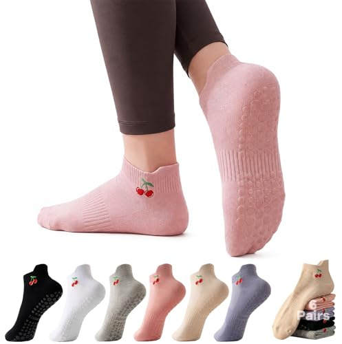 Zipplunk 6 Paires Chaussettes Antidérapantes Pilates Femme 35-42 | Coton Yoga Sock Souples et Antiderapante pour le ballet, le fitness, la danse, la gym, le trampoline - Taille unique