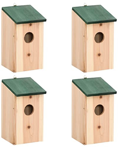 Casetta per uccelli, 4 pezzi, in legno, 12 x 12 x 22 cm, resistente alle intemperie, con staffa in metallo, per giardino, balcone, terrazza, da appendere come mangiatoia e villa per uccelli selvatici
