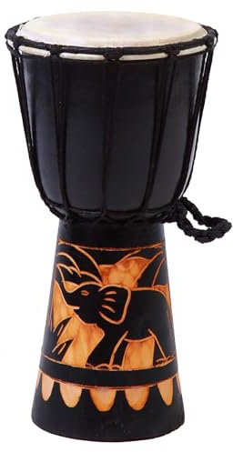 30cm Hohe Kinder Djembe Geschnitzt Elefant Trommel Drum Handarbeit Schwarz