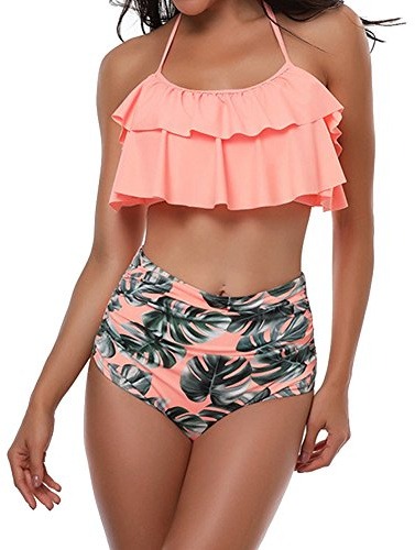TEERFU Badkläder för kvinnor hög midja vadderad grimma strand baddräkt bikini set
