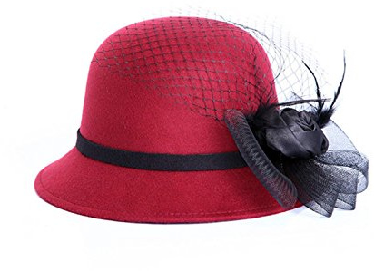 Ulalaza Enfärgad hink klocka med melonhatt Fedora Floppy Derby vintage konstgjord filthatt för kvinnor, 500010/vinröd, One size