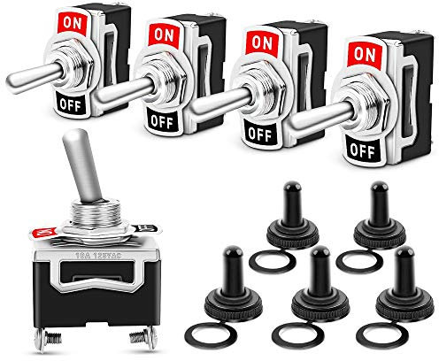 GTIWUNG 5 Stück Kippschalter, EIN/AUS Wippschalter mit Wasserdicht Schutzkappe, 2-Pin SPST Rocker Toggle Switch, 250V 6A/125V 10A ON-OFF Schalter zum Auto KFZ LKW Boot
