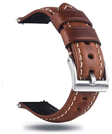 Berfine Quick Release Rindsleder Uhrenarmband 22mm, Vintage Retro Pull-Up Leder Uhrenband, Ersatzarmband für Damen Herren Uhr und Smartwatch, Braun