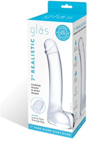 Glas Realistic Curved Dildo, Transparent, 7-Inch