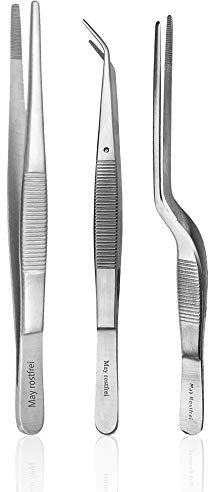 May - 3er Set Kochpinzetten ca. 16 cm lang - Küchenpinzette & Servierpinzette aus Edelstahl