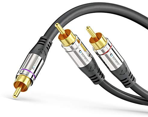 sonero Premium Cinch Audiokabel, 1x Cinch Stecker auf 2x Cinch Stecker 3,00m, vergoldete Kontakte, schwarz, S-AC900-030
