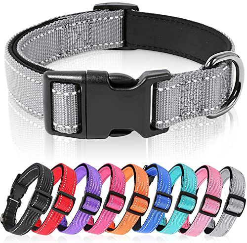 HEELE Hundhalsband, Reflekterande Nylon Hundkrage, Halsband för Hund Justerbar med Mjuk Neopren Vadderad, Halsband för Små Hundar, Grå, S