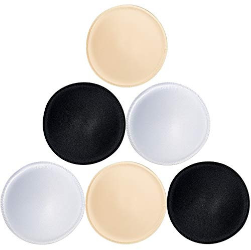 TopBine 3 Pairs Bra Pads Soft Push-up Bra Padding Inserts for Bikini Dresses Top Swimsuit Sports Bras, Round Shape/Light Beige (Beige/Black/White L, A-C)