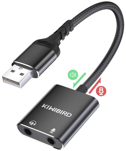 KiWiBiRD USB to 3.5mm Audio Adapter, External Sound Card, USB Jack Adapter, Headphone Headset and Microphone Mic Converter Compatible with PS5 PS4 MacBook Air Pro Raspberry Pi Windows PC Mac