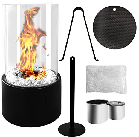 Tischkamin Tischfeuer mit PU-Pad Dekorative Steine Längere Brennzeit Tragbarer Bio-Ethanol-Kamin Kleiner Kamin für Innen- und Außenbalkon Terrasse Wohnung Garten Dekoration Zubehör