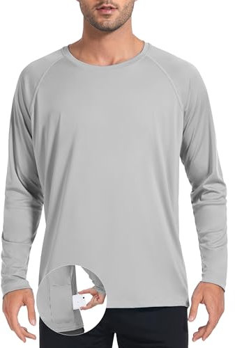 Desol Maglietta da uomo UPF 50+ UV Rash Guard con tasche, protezione solare a maniche lunghe, per surf, corsa, nuoto, escursionismo, grigio., L