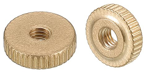 sourcing map Dadi zigrinati zigrinati, 10 pezzi, M4 x D12 mm x H3,5 mm, in ottone, testa piatta, dadi di regolazione per parti di stampante 3D