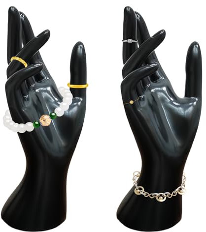 Lot de 2 présentoirs pour bracelets, bagues et bracelets - Modèle de main féminine - Noir