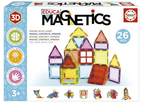 Educa - Magnetics | Juego Educativo de construcción 3D magnético con 26 Piezas para niños, construye Figuras geométricas desarrollando la Creatividad e imaginación. A Partir de 3 años (20022)