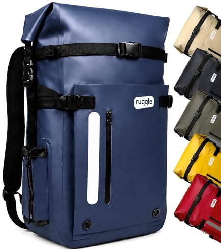 Ruqqle Bolsa Estanca Impermeable 20/30/45L, Mochila Seca Versátil con 3 Bolsillos Externos, Cómoda para Playa, Mar, Barco, Canoa, Paddle Surf, Kayak, Moto, Senderismo, Camping, Pesca, Viaje y Ocio