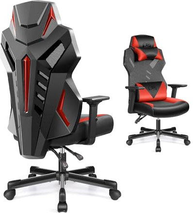OneGame Video Gaming Stuhl, Atmungsaktiver Computer Racing Style Drehstuhl Verstellbare Rückenlehne Ergonomischer Gamer Desk Chair mit Lendenwirbelstütze, Schwarzrot