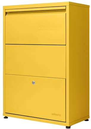 adoorn Package Delivery Boxes for Outside, Small 29.5 x 20.5 x 10.5 (HxWxD) Security Package Box, Free Standing Anti-Theft Parcel Drop Box - Curb Yellow