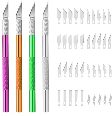 4 Gravur Bastelmesser Set mit 40 Edelstahlklingen, Hobbymesser Skalpell Set, Basteln Lineal, Scalpel Messer für Skulptur Gravur Scrapbooking Kunst Schablonen