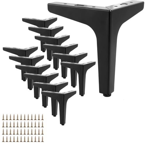 ZOFUN Set med 12 möbelfötter svart, 15 cm möbelfötter i metall, skåpfötter upp till 800 kg, trekantiga bordsben, möbelben av stål, fot för TV-möbler, garderob med 48 skruvar