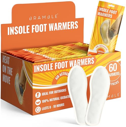 Bramble – Fußsohlenwärmer (30 Paar, 60 insgesamt) – Vollflächige Fußwärmsohlen für Schuhe und Stiefel – Luftaktiviert und geruchsfrei – Bis zu 10 Stunden Wärme