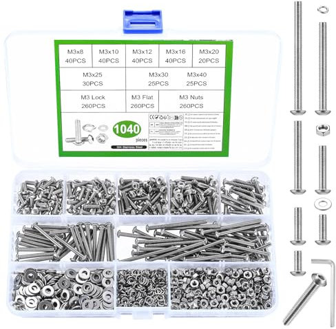 1040 Stk M3 Schrauben Set, Linsenkopf Innensechskantschrauben Muttern Set, Linsenkopfschrauben mit Muttern Set, Maschinenschrauben Sortiment, Gewindeschrauben und Muttern mit Unterlegscheiben Set