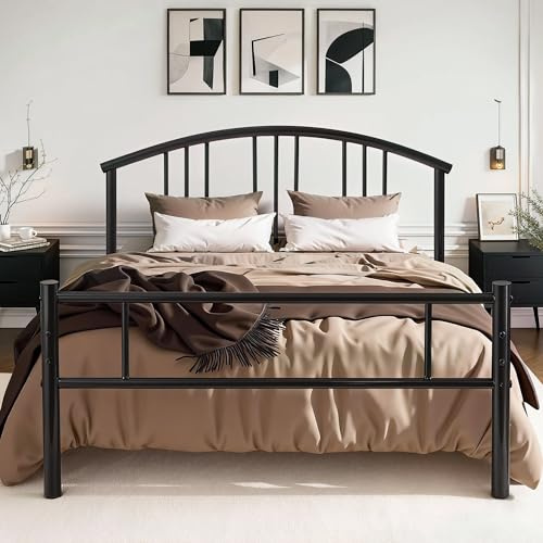 VECELO Cadre de Lit 90 x 190cm, Lit Simple en Métal Pas Besoin de Sommier Assemblage Simple Grande Espace en Lattes, Noir
